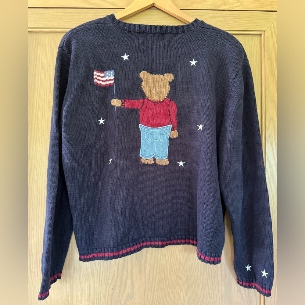 Vintage Christopher & Banks Patriot Bear Pullover Crewneck / shoulder pad / XLG - Picture 9 of 12